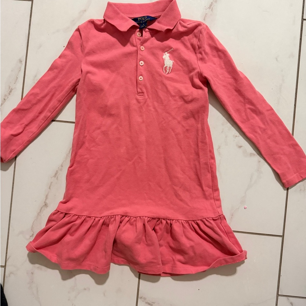 Polo by Ralph Lauren Pink Long-Sleeve Polo Dress with Ruffle Hem